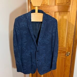 INC International Concepts Navy Leaf Pattern Blazer